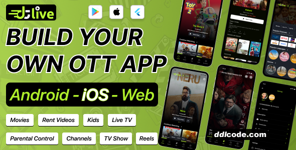 DTLive - Movie, TV Show, OTT, Live TV, Streaming Flutter App (Android, iOS, Web) with Admin Panel