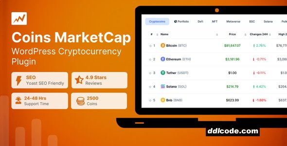 Coins MarketCap - WordPress Cryptocurrency Plugin