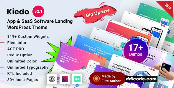 Kiedo - App & SaaS Software Landing Elementor WordPress Theme