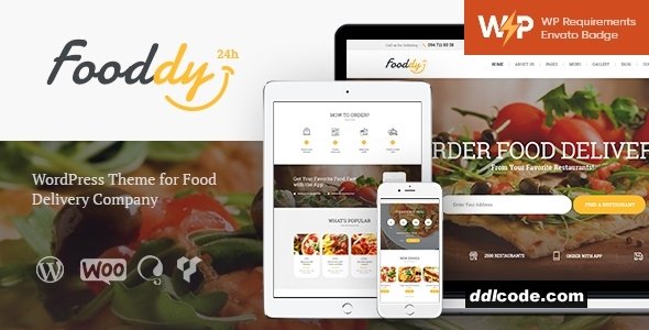 Fooddy 24/7 - Food Delivery Takeout WordPress Theme + Elementor + RTL