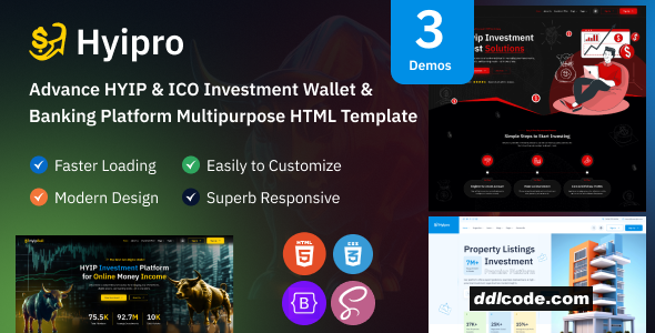 Hyipro - Advanced HYIP Investment Multipurpose Platform HTML Template With Dashboard