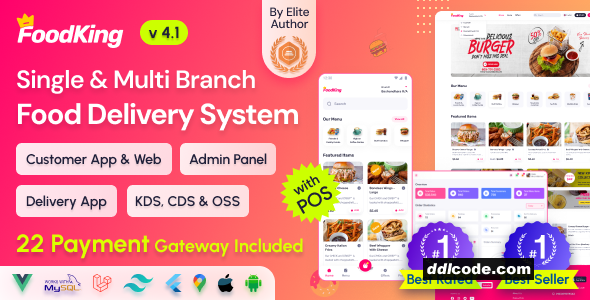 FoodKing - Restaurant Food Delivery System with Admin Panel & Delivery Man App