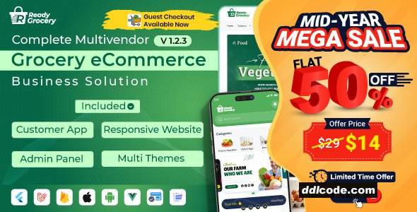 ReadyGrocery - Multivendor Grocery & eCommerce Mobile App with Website & Laravel Admin Panel