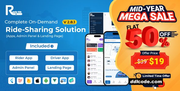ReadyRide - Complete Ride Sharing Rider & Driver Mobile Apps with Web Admin Panel | RiderShare App