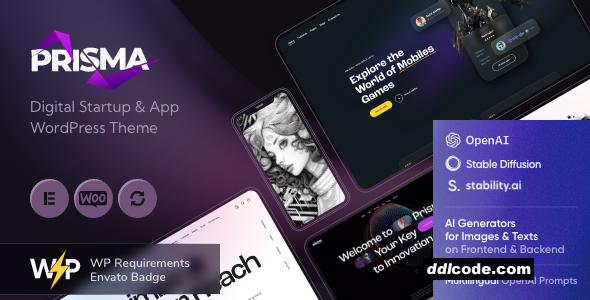 Prisma - Digital Startup & App WordPress Theme + AI & Shop