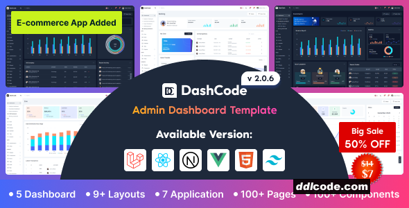 DashCode - React, Vuejs, NextJs, Laravel, HTML,Tailwind Dashboard Template