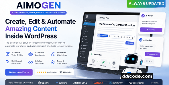 Aimogen Pro - All-in-One AI Content Writer, Editor, ChatBot & Automation Toolkit