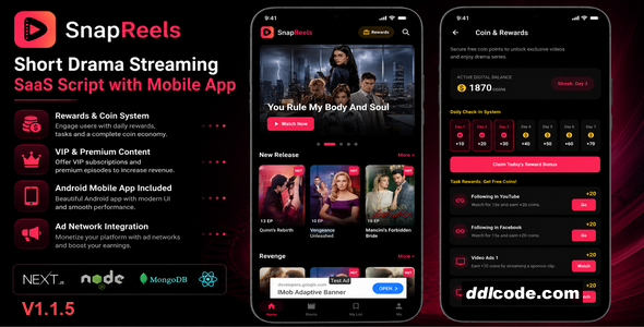 SnapReels - Short Drama Streaming SaaS Script with Android App