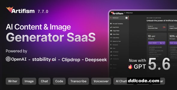Artifism - AI Content, Image, Video, Chat, Chatbot, Voiceover & Code Generator SaaS