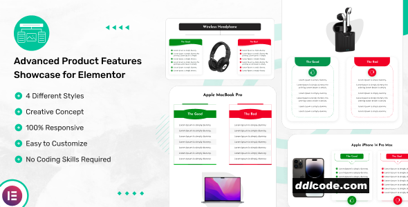 Advanced Product Features Showcase for Elementor