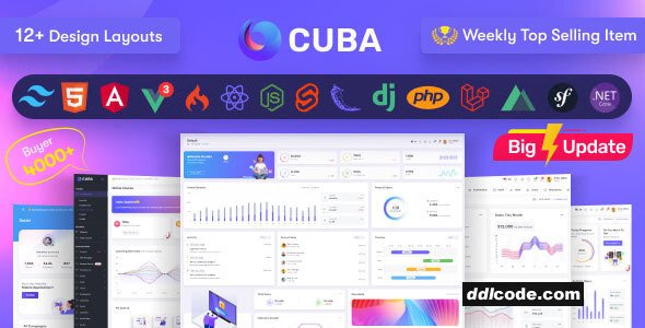 Cuba - Tailwind, Bootstrap, React, Angular, Vue, Nuxt, Next Js, Net, Laravel Admin Dashboard Template