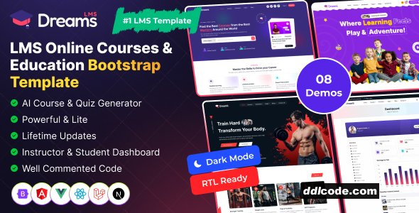 Dreams LMS - Online Courses, Education & Learning Management Template (Nextjs, React, Html, Laravel)